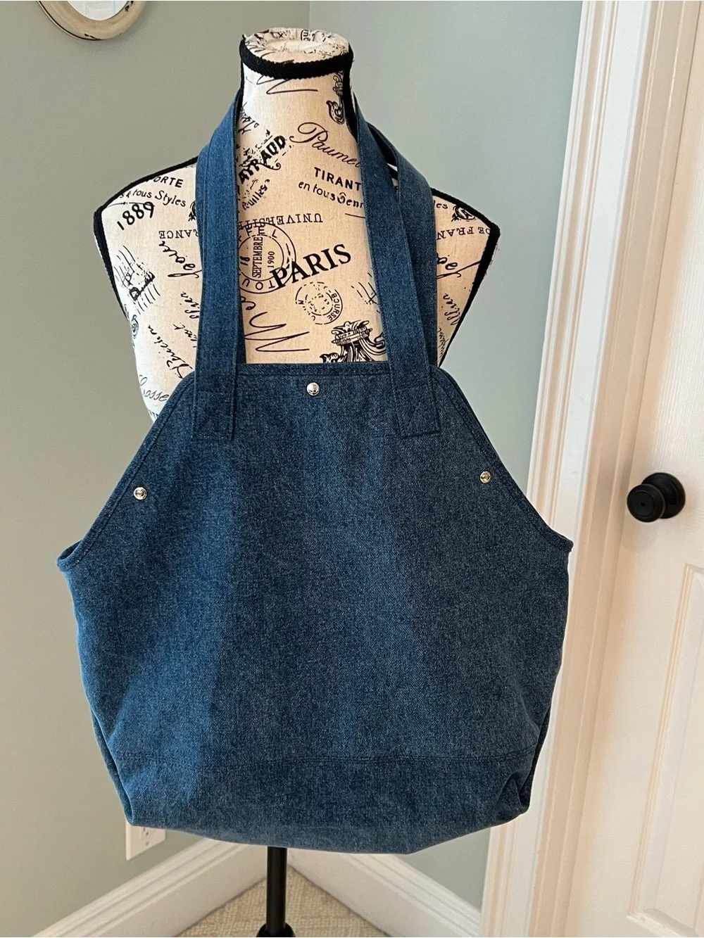 Maje Blue Denim Chambray Tote Bag | Small Discoloration on one side of Bottom